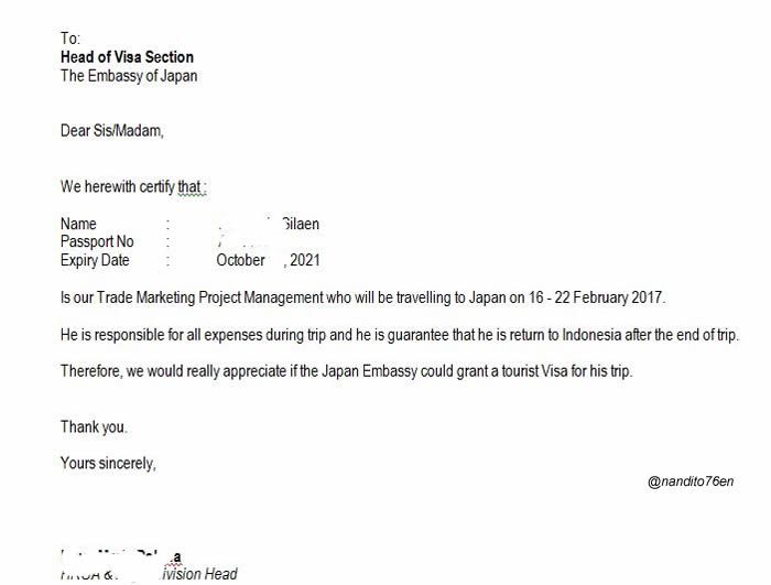 Surat Refrensi Bahasa Inggris Visa Jepang My Journey